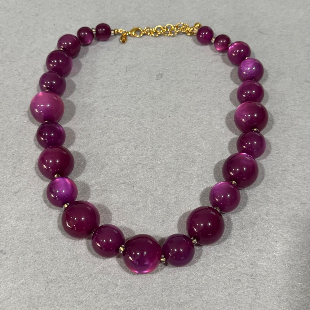 Joan Rivers Necklace Women Purple Moonglow Graduated Bead Gold Tone Adjustable
